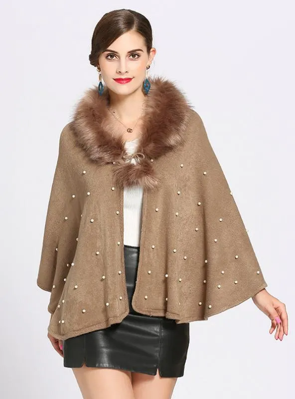 FOX LIKE FUR COLLAR CASHMERE SHAWL SCARF