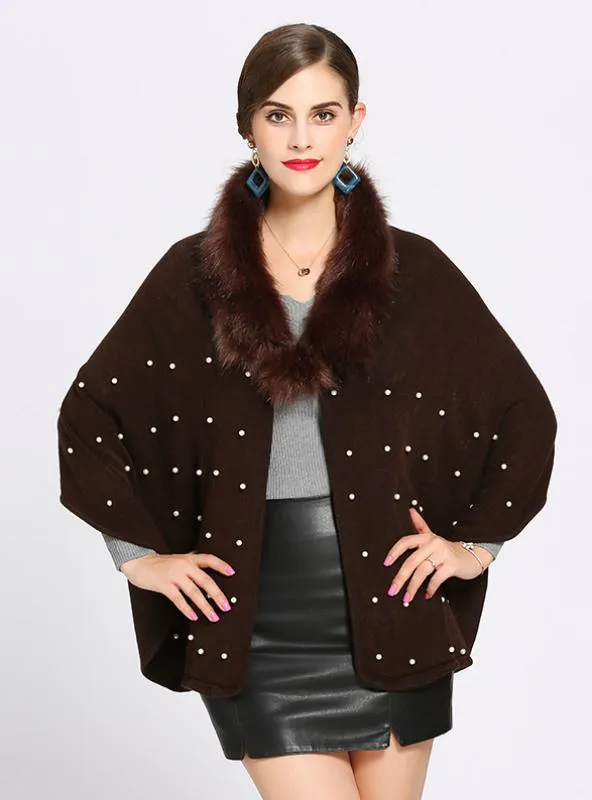 FOX LIKE FUR COLLAR CASHMERE SHAWL SCARF