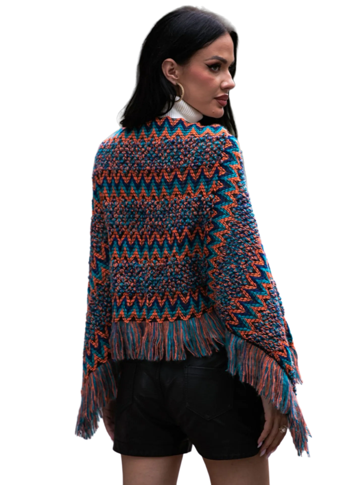 Fringe Hem Boat Neck Poncho