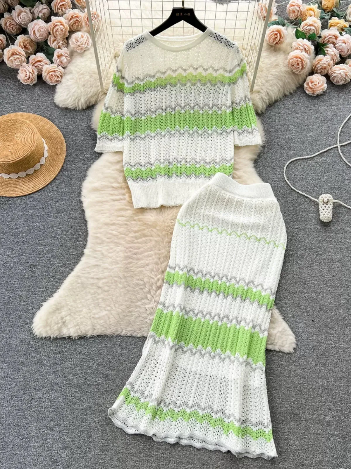 Frosted Candy Sweet Striped Knit Dress