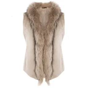 Fur & Faux Suede Gilet (One Size) - Dark Mocha