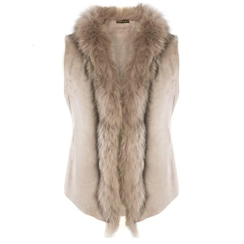 Fur & Faux Suede Gilet (One Size) - Dark Mocha