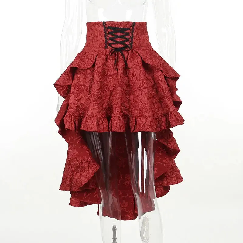 Girlary Gothic High Waisted Lower Back Trailing Skirt Lolita Yabi Wind Irregular Girl Skirt Pulling Rope Pleated Edge Y2k Clothes