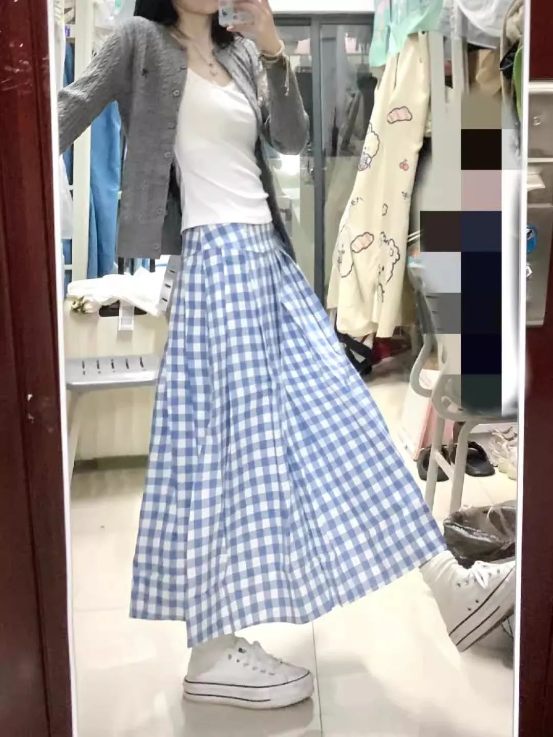 Girlary-shop church outfit Pink Plaid Skirt for Women plus Size Chubby Girl Pear-Shaped Korean Style High Waist All-Match Plaid Pleated A- line Dress