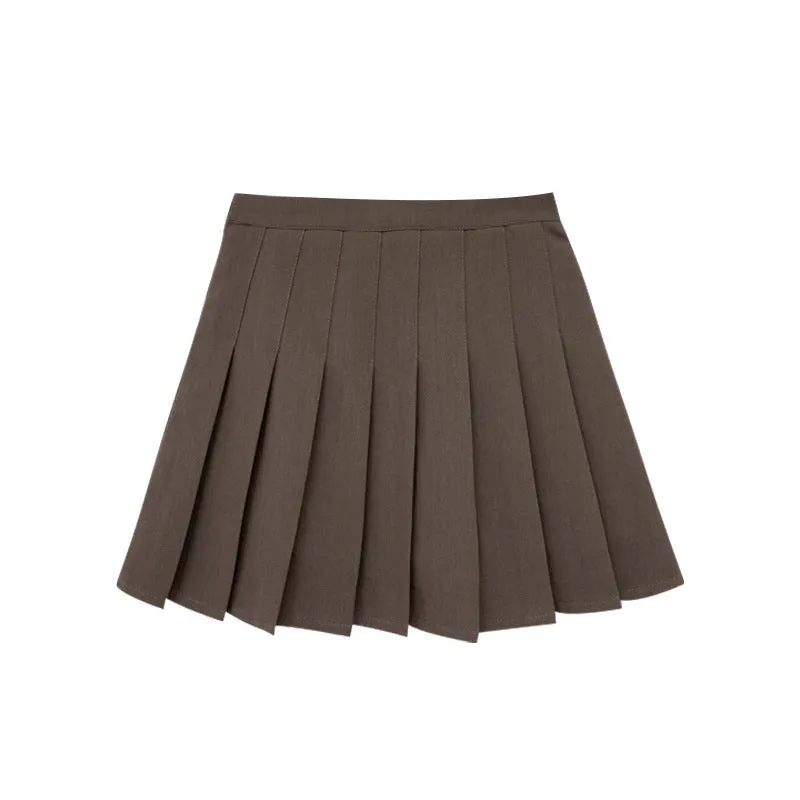 Girlary-shop dream clothes American Preppy Style Brown Hot Girl Pleated Skirt Women's Spring and Autumn Slimming High Waist Skirt Retro Sexy Skirt Fashion