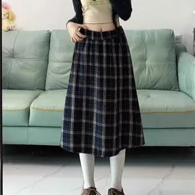 Girlary-shop teacher outfits Pear-Shaped Figure plus Size Japanese Plaid Skirt Women's Autumn and Winter New Chubby Girl High Waist Slimming A- line Pleated Umbrella Skirt