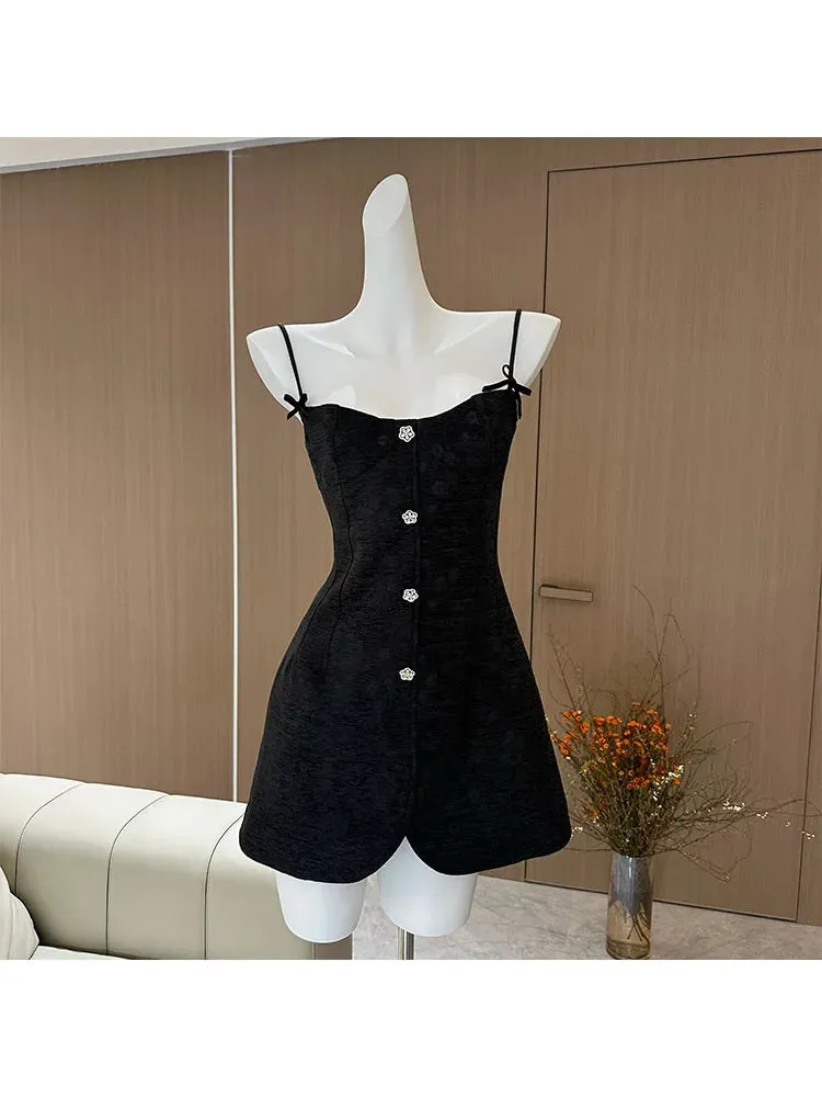 Girlary Woman Bodycon Dress Spaghetti Strap Dress A-Line Frocks Robe Knit Jacquard Square Neck Backless Kawaii All-match Gyaru Y2K