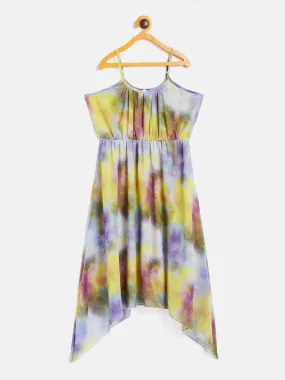 Girls Purple & Yellow Tie-Dye Print Strappy Dress