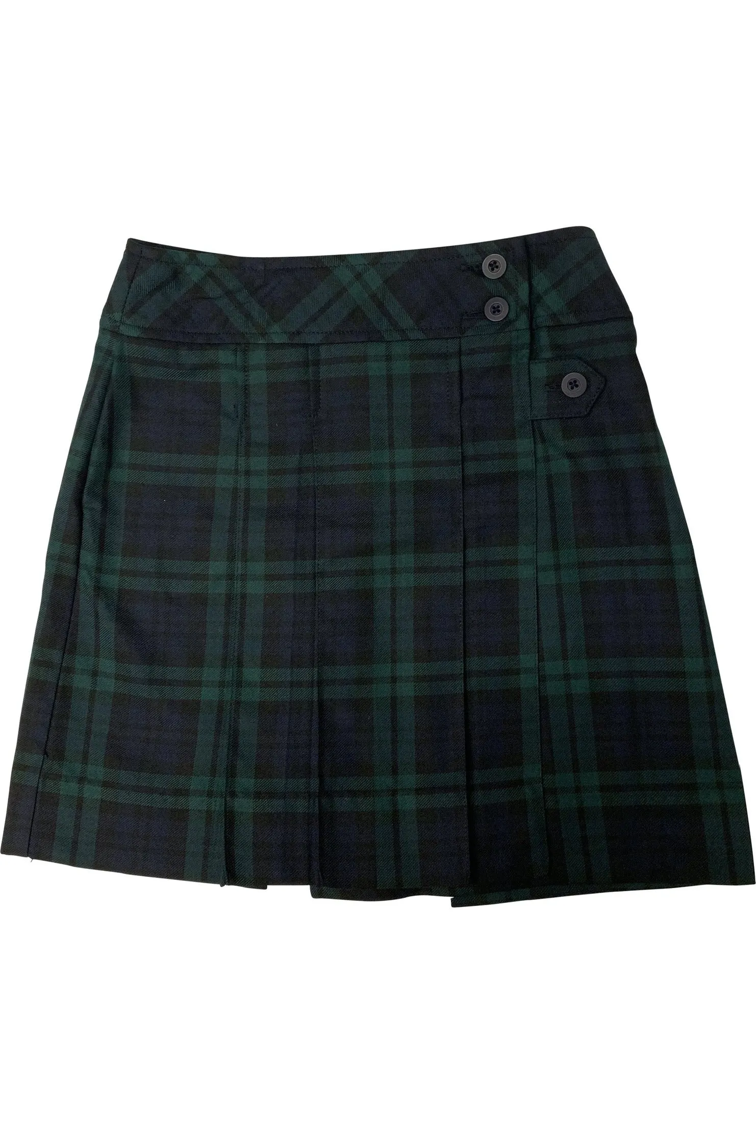 Green & Navy Plaid Mock Wrap Skirt