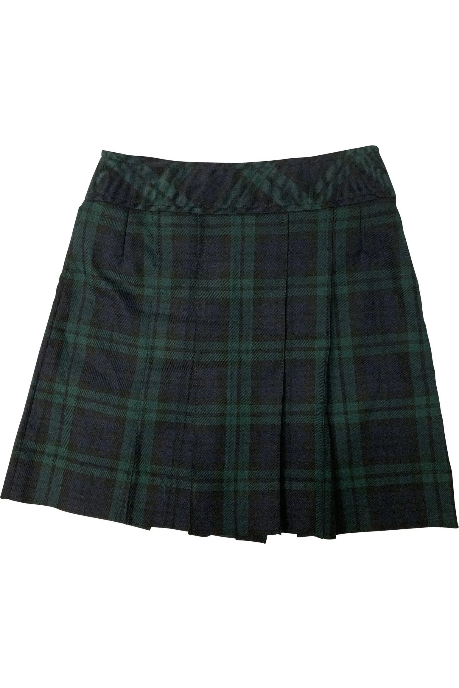 Green & Navy Plaid Mock Wrap Skirt