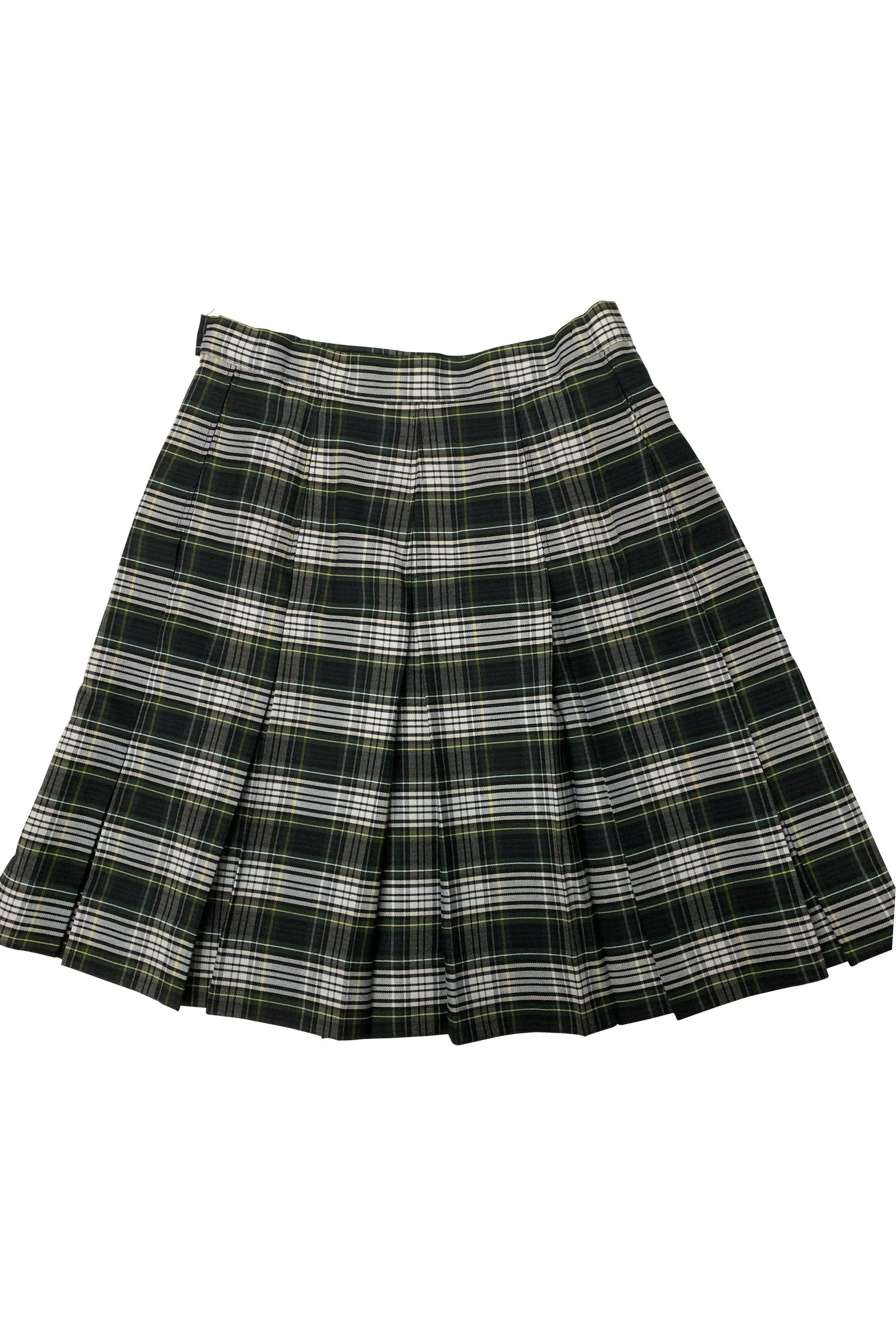 Green & White Plaid Pleated Skirt