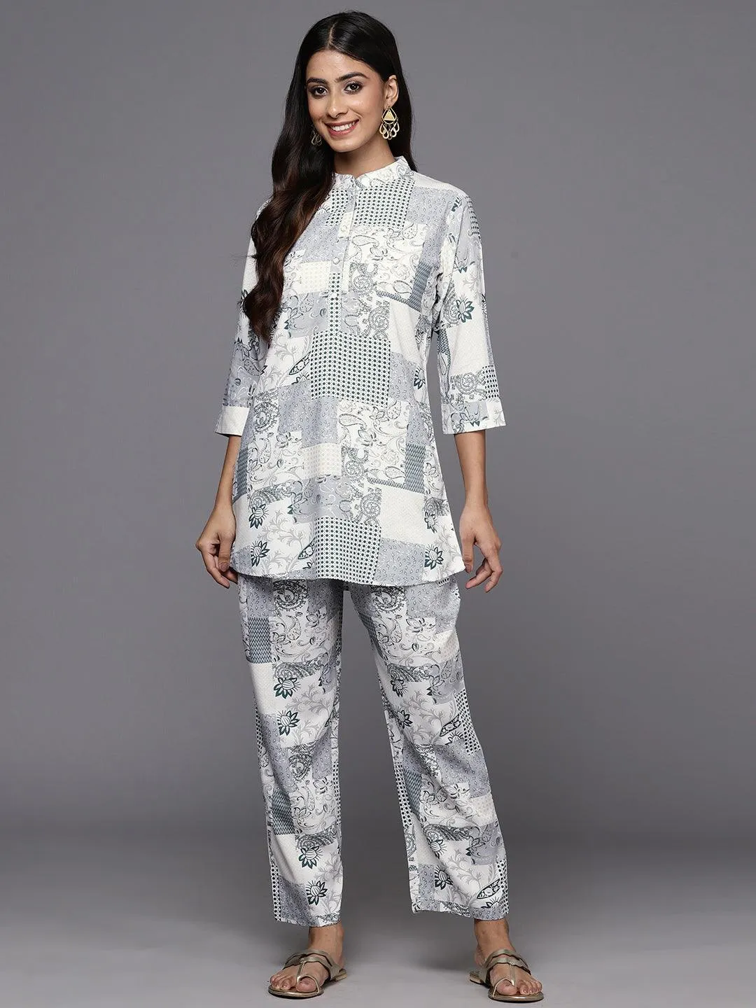 Grey Printed Rayon Co-Ords