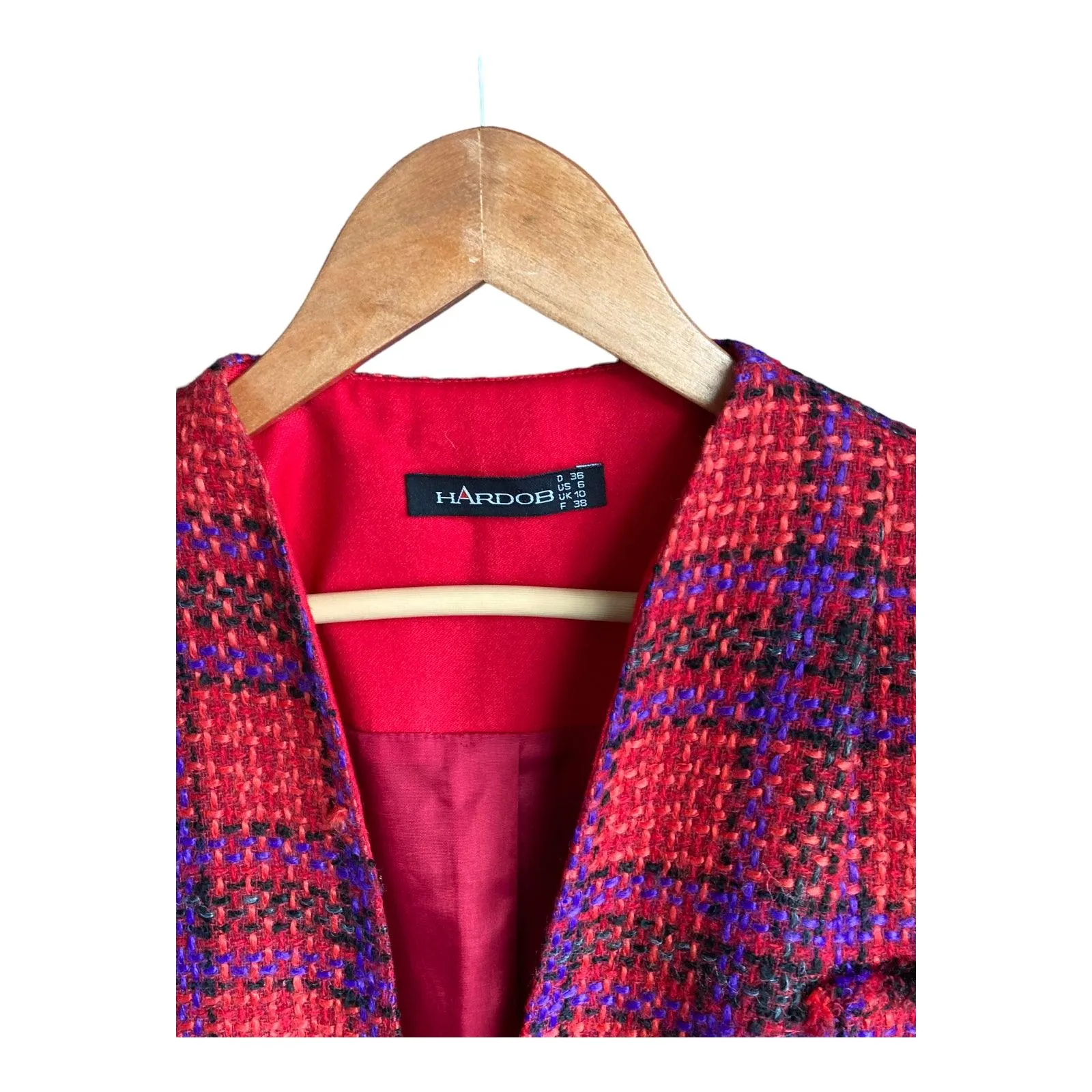 Hardob Wool Blend Red Multi-Coloured Long Sleeved Jacket UK Size 10