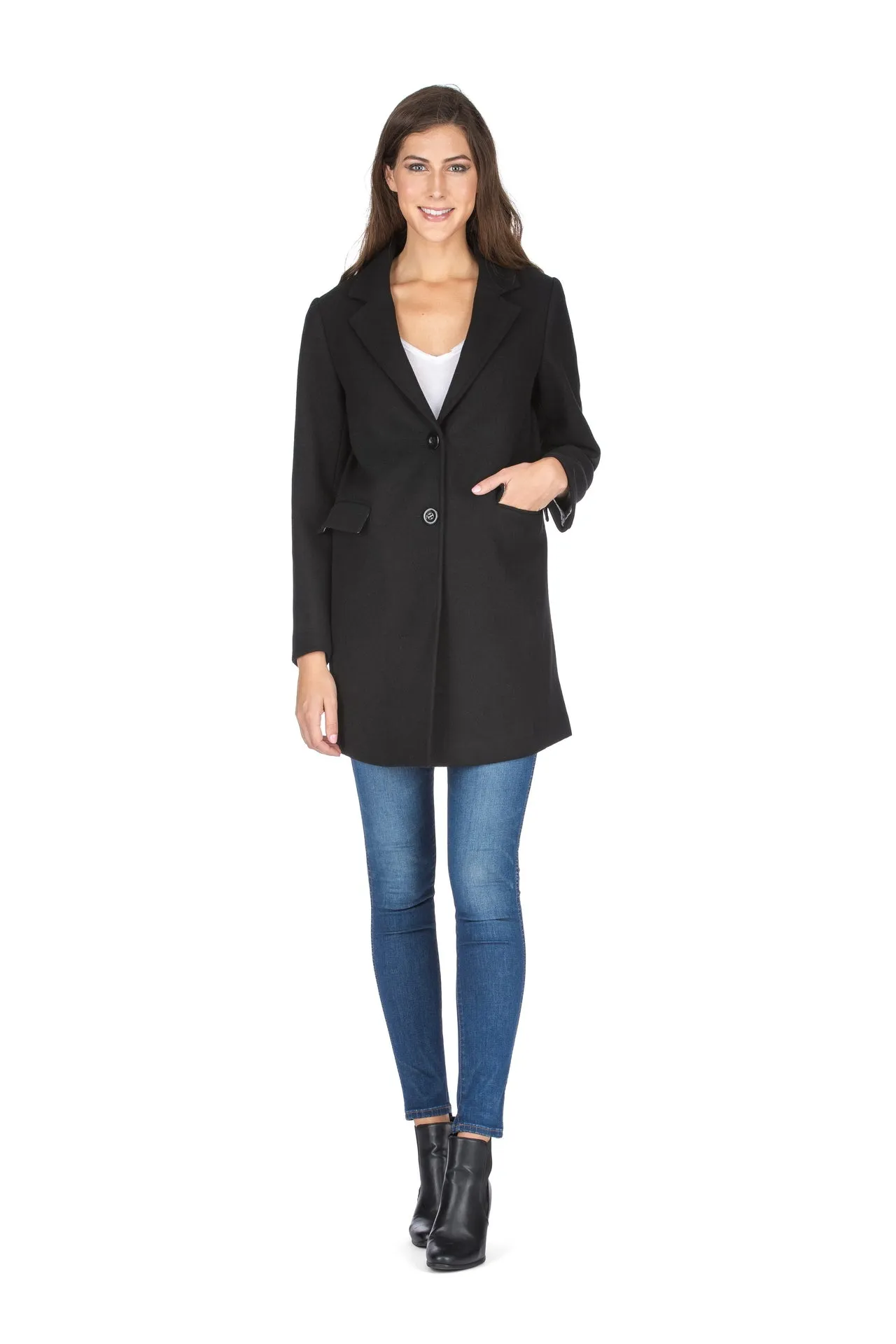 Haute Edition Women's Wool Blend Single Lapel Blazer Peacoat With Pockets