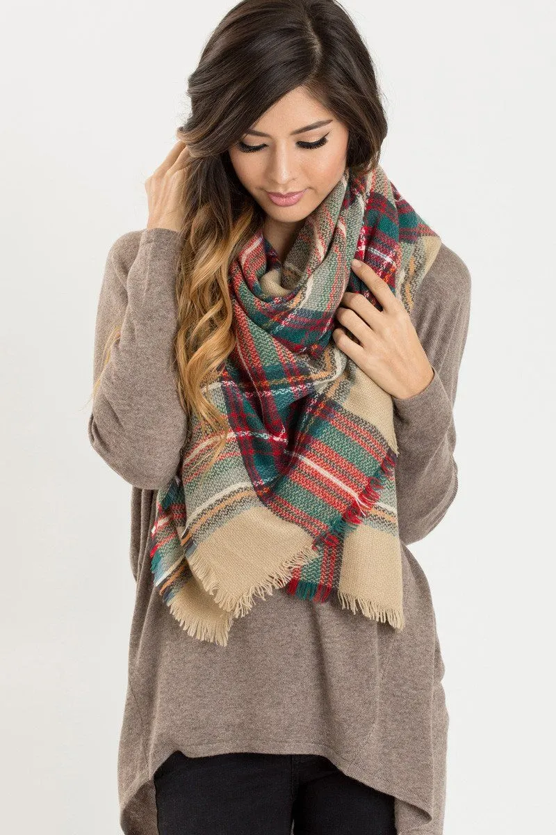 Holly Beige Plaid Knitted Scarf