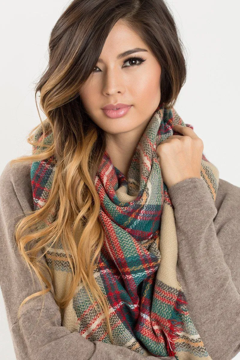 Holly Beige Plaid Knitted Scarf