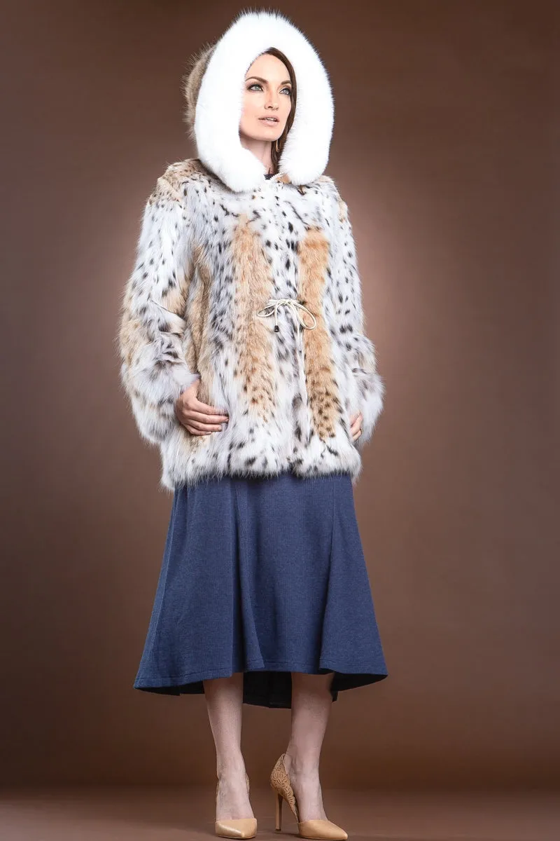 Hooded American Lynx and Fox Anorak Fur Jacket