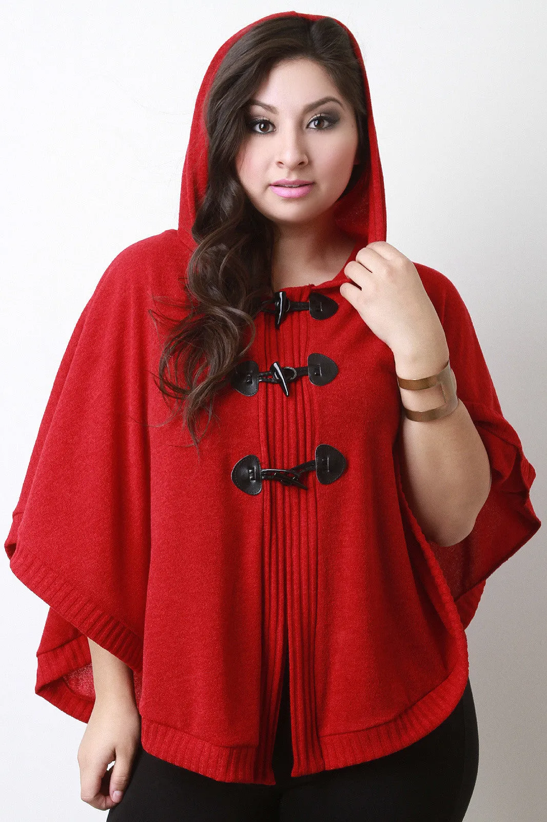 Hooded Knit Toggle Poncho