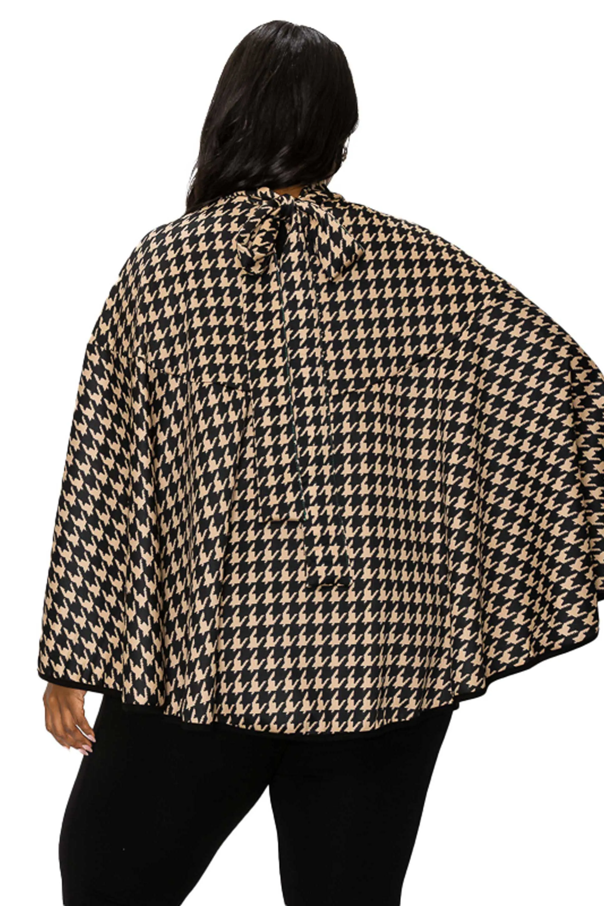 Houndstooth Poncho w/ Ribbon Accent