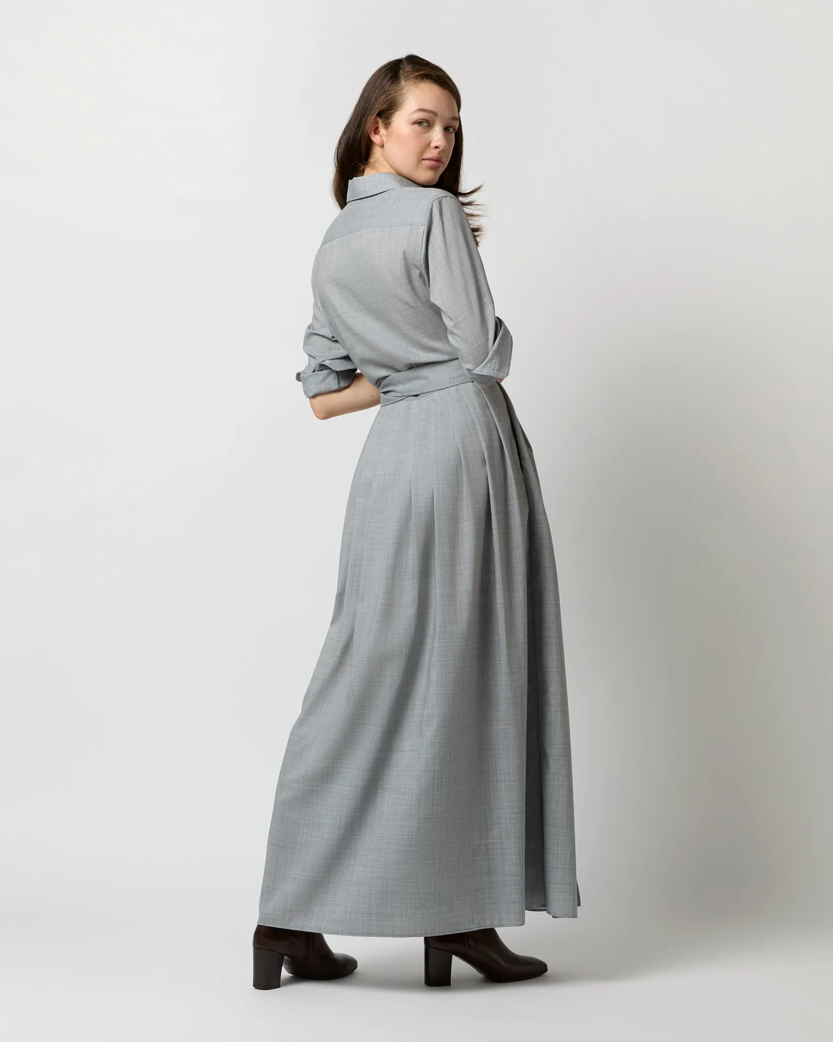 Ingrid Dress in Heather Grey Tropical Wool