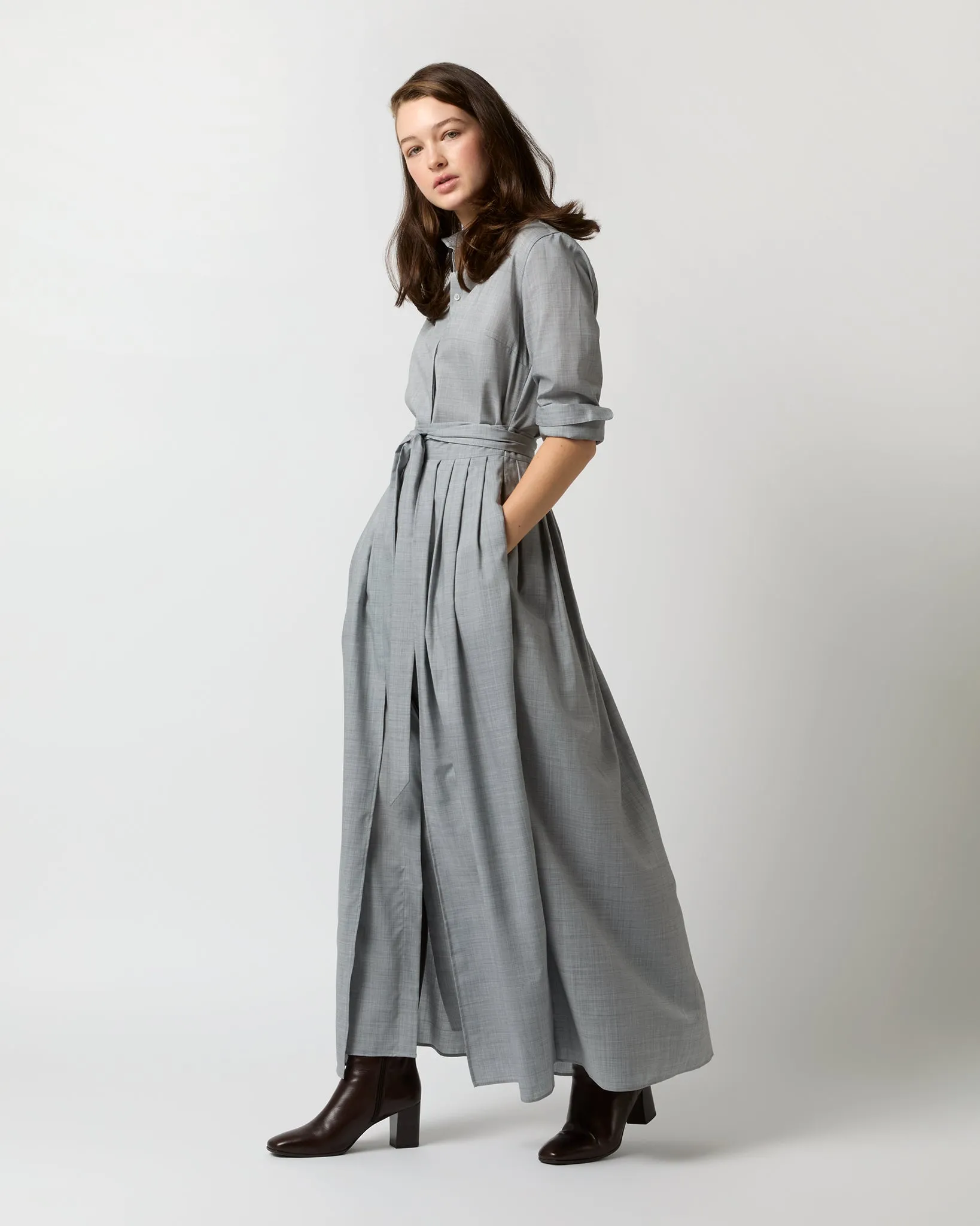 Ingrid Dress in Heather Grey Tropical Wool