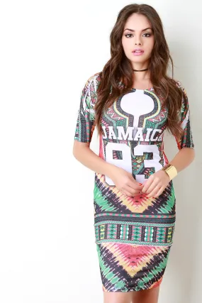 Jamaica 93 Tribal Print Bodycon Dress