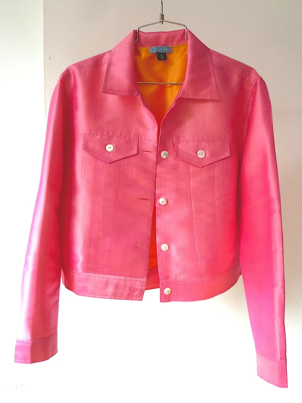 Jean Jacket Thai Silk And Mother Of Pearl Precious Pink