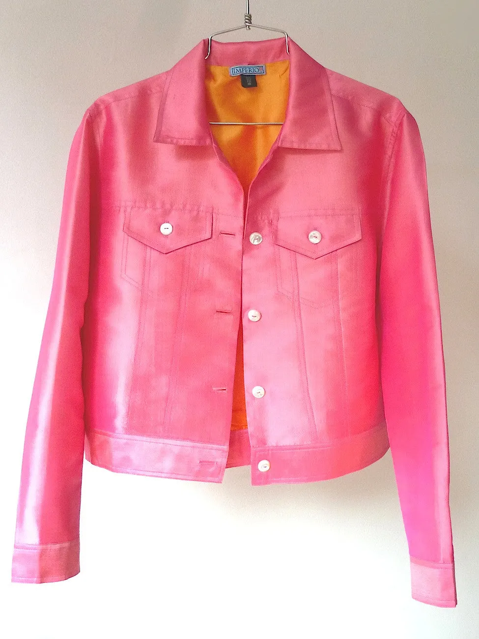 Jean Jacket Thai Silk And Mother Of Pearl Precious Pink