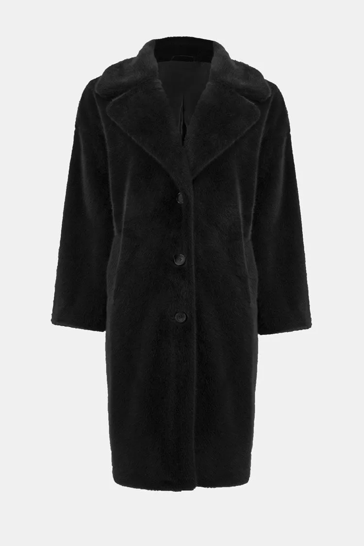 Joseph Ribkoff Black Faux Fur Straight Coat