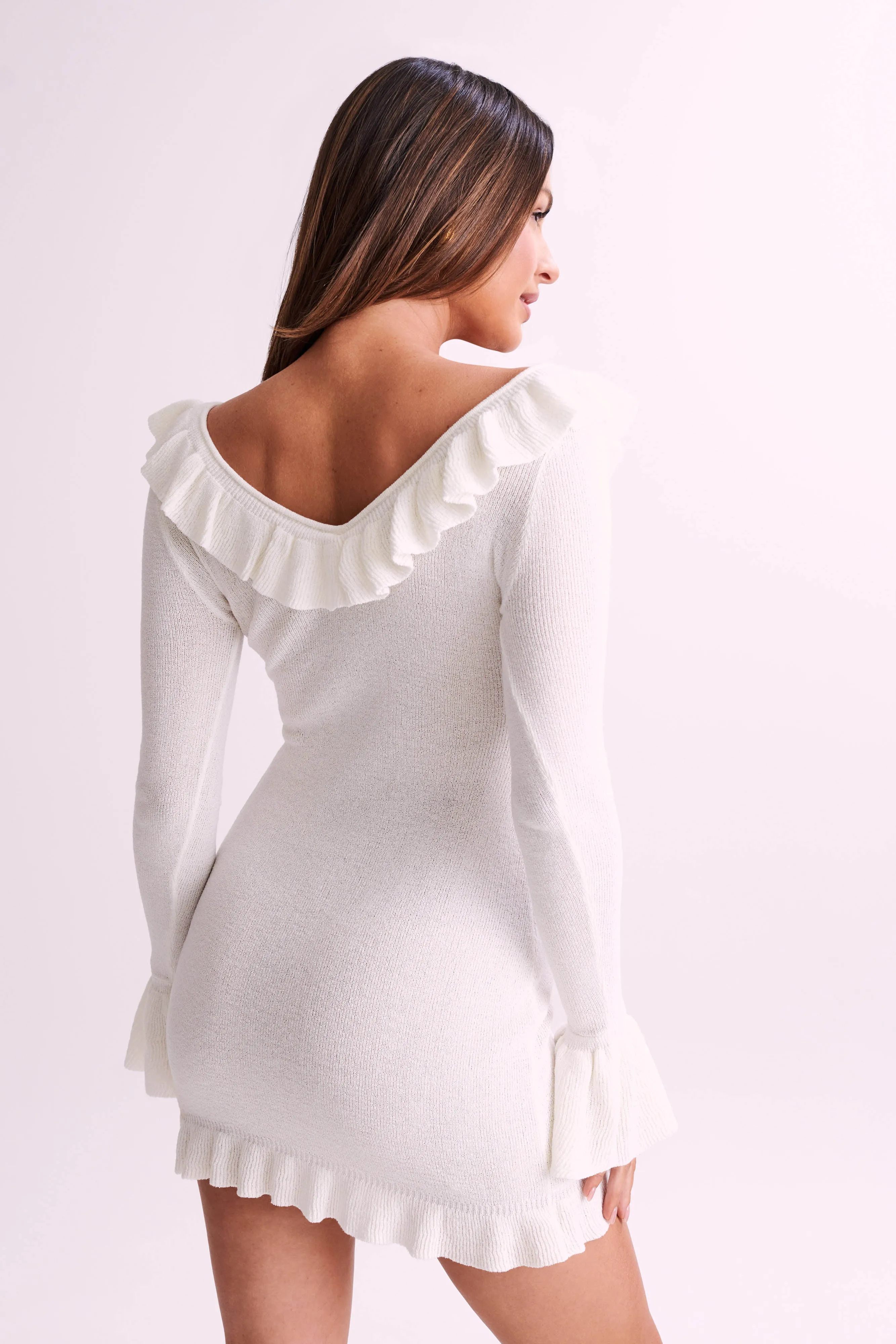 Karolina Knit Mini Dress With Frill - White