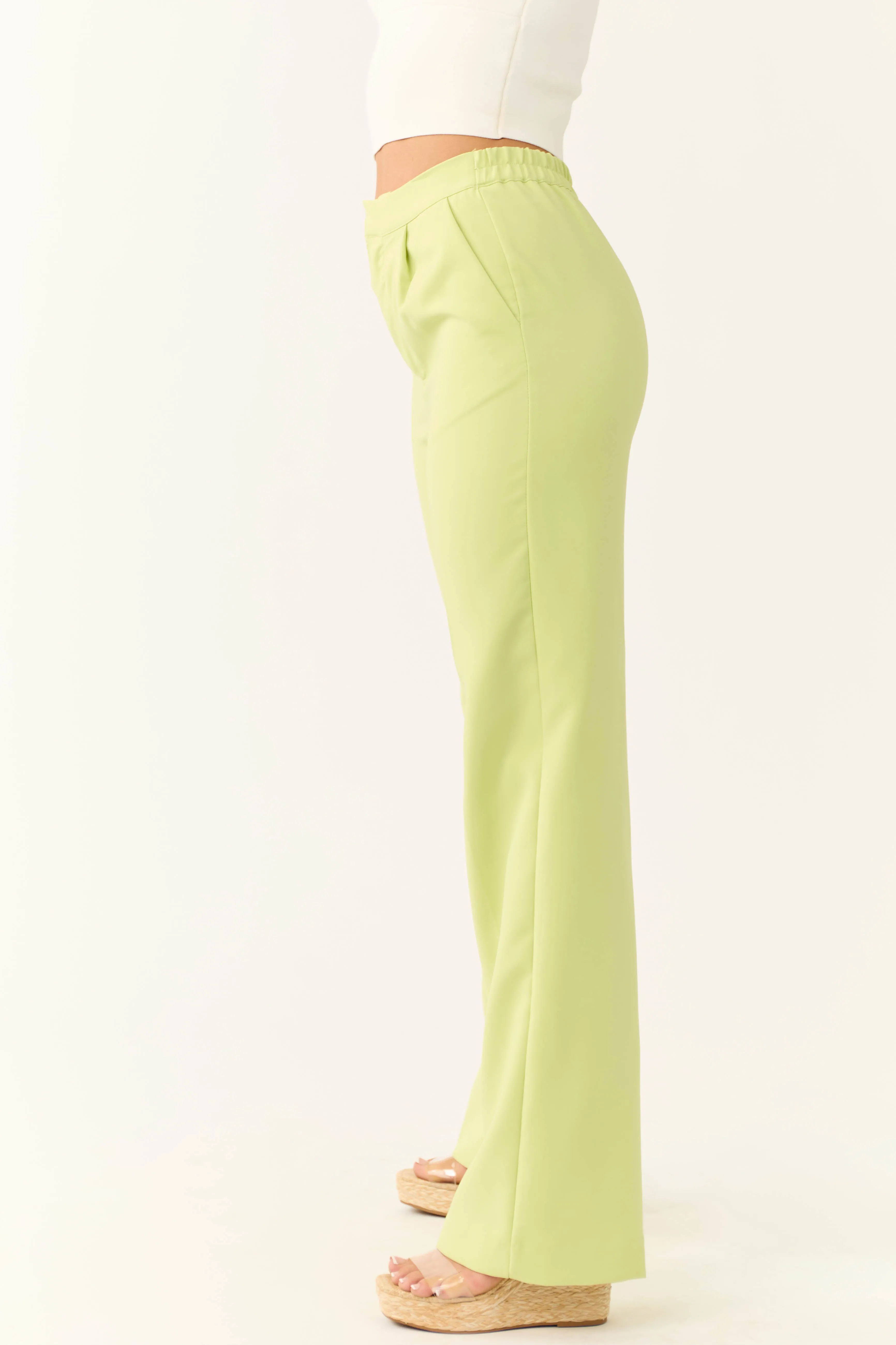 Key Lime Wide Leg Elastic Waist Woven Pants