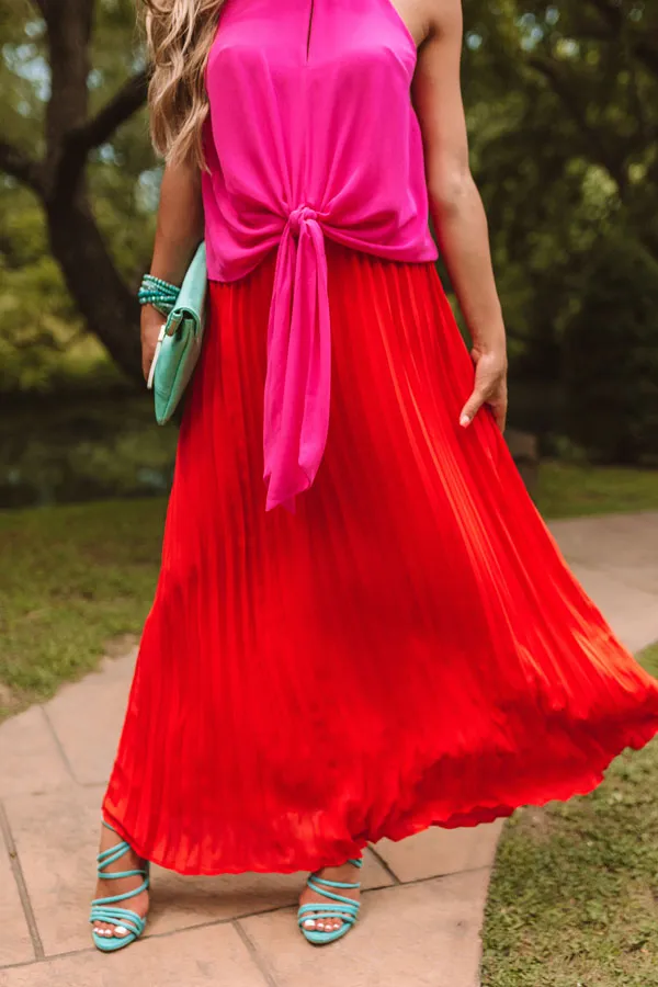 Kisses In Florence Pleated Skirt In Scarlet