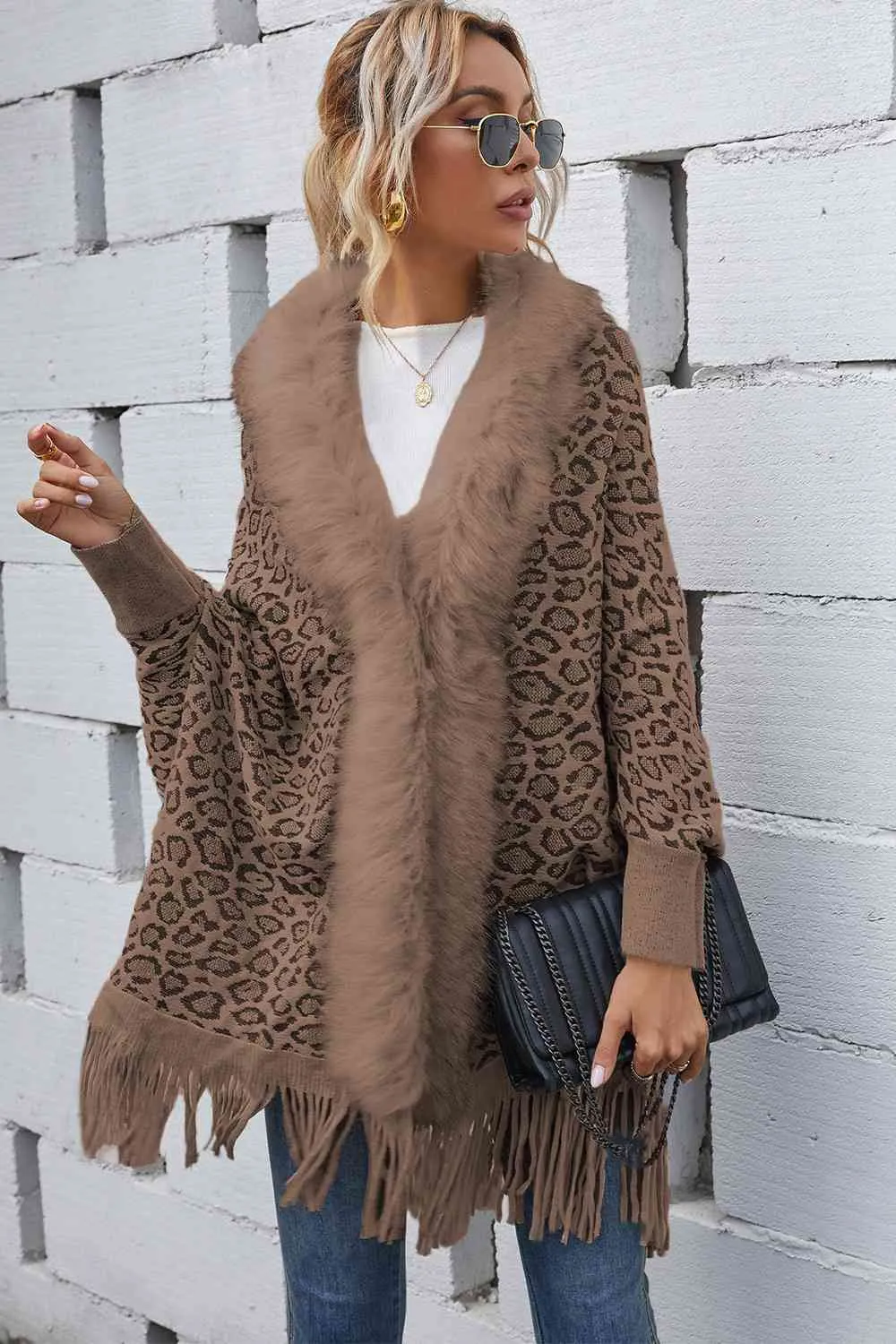 Leopard Fringe Detail Poncho