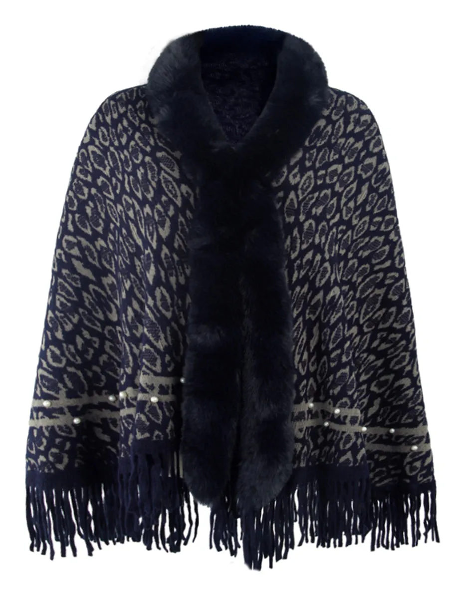 Leopard Fringe Hem Poncho