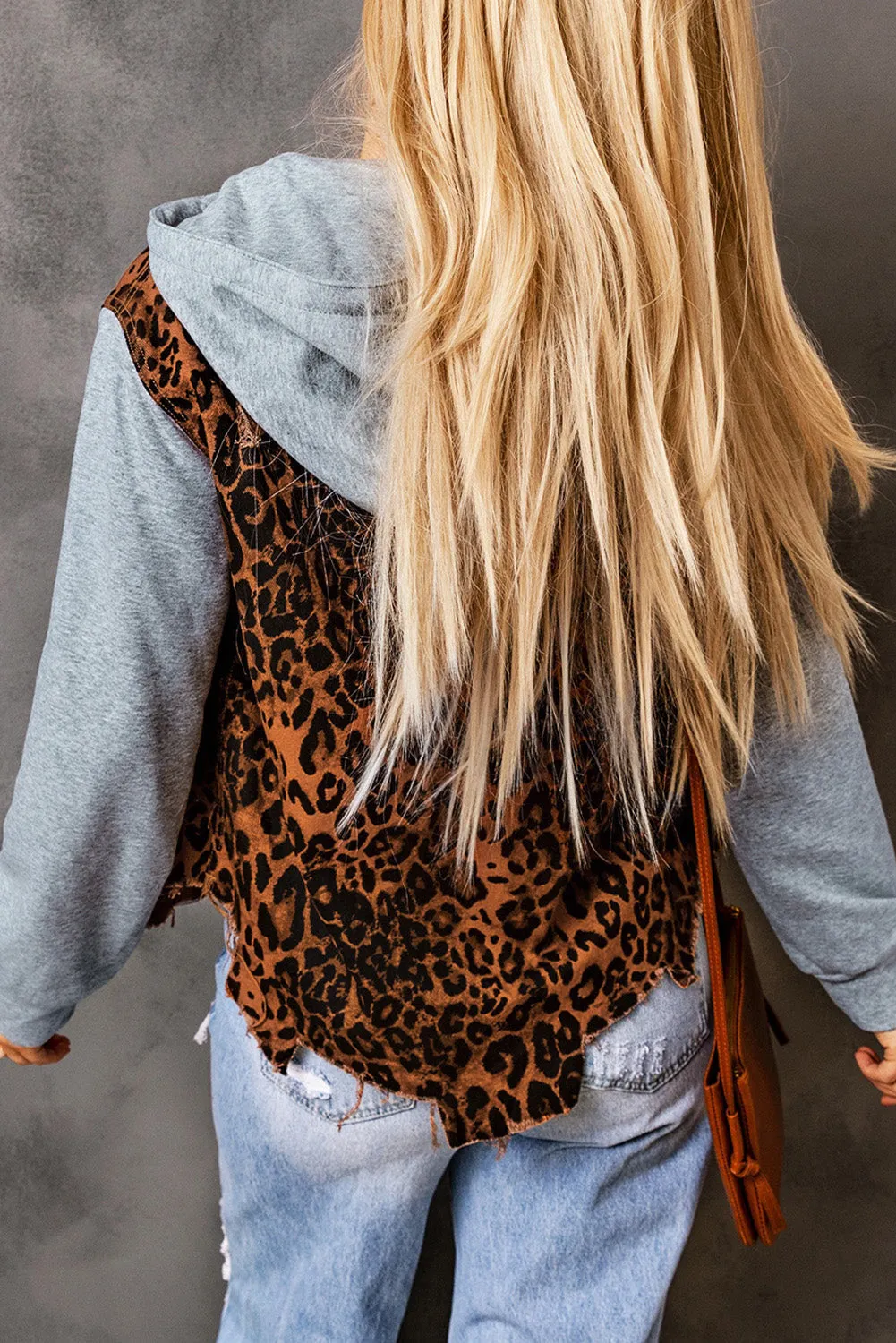 Leopard Leopard Ripped Hooded Denim Jacket