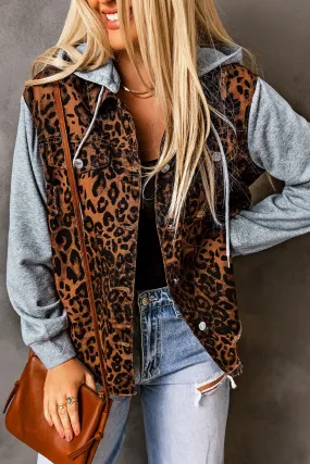 Leopard Leopard Ripped Hooded Denim Jacket