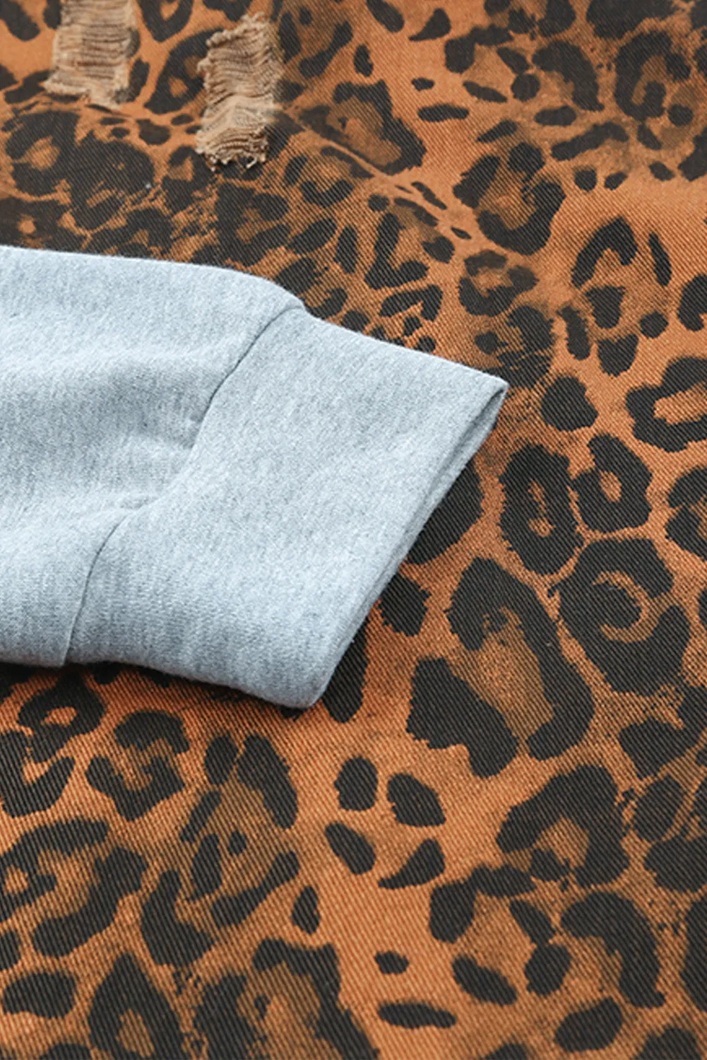 Leopard Leopard Ripped Hooded Denim Jacket