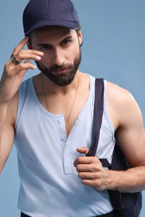 Light Blue Organic Henley Vest