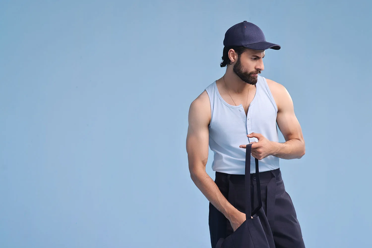 Light Blue Organic Henley Vest