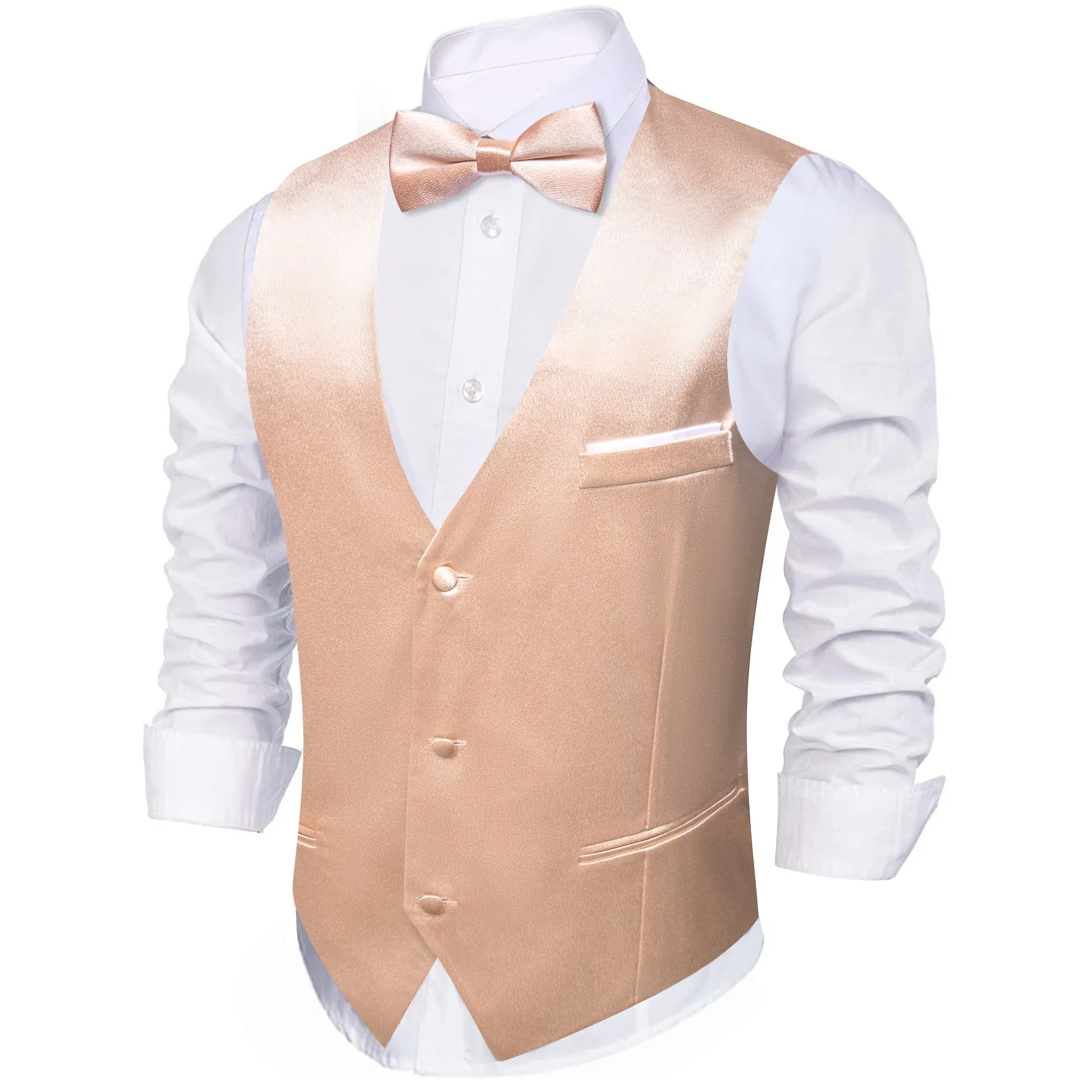 LightSalmon Solid Jacquard Silk Men's Vest Bow Tie Set Waistcoat Suit Set