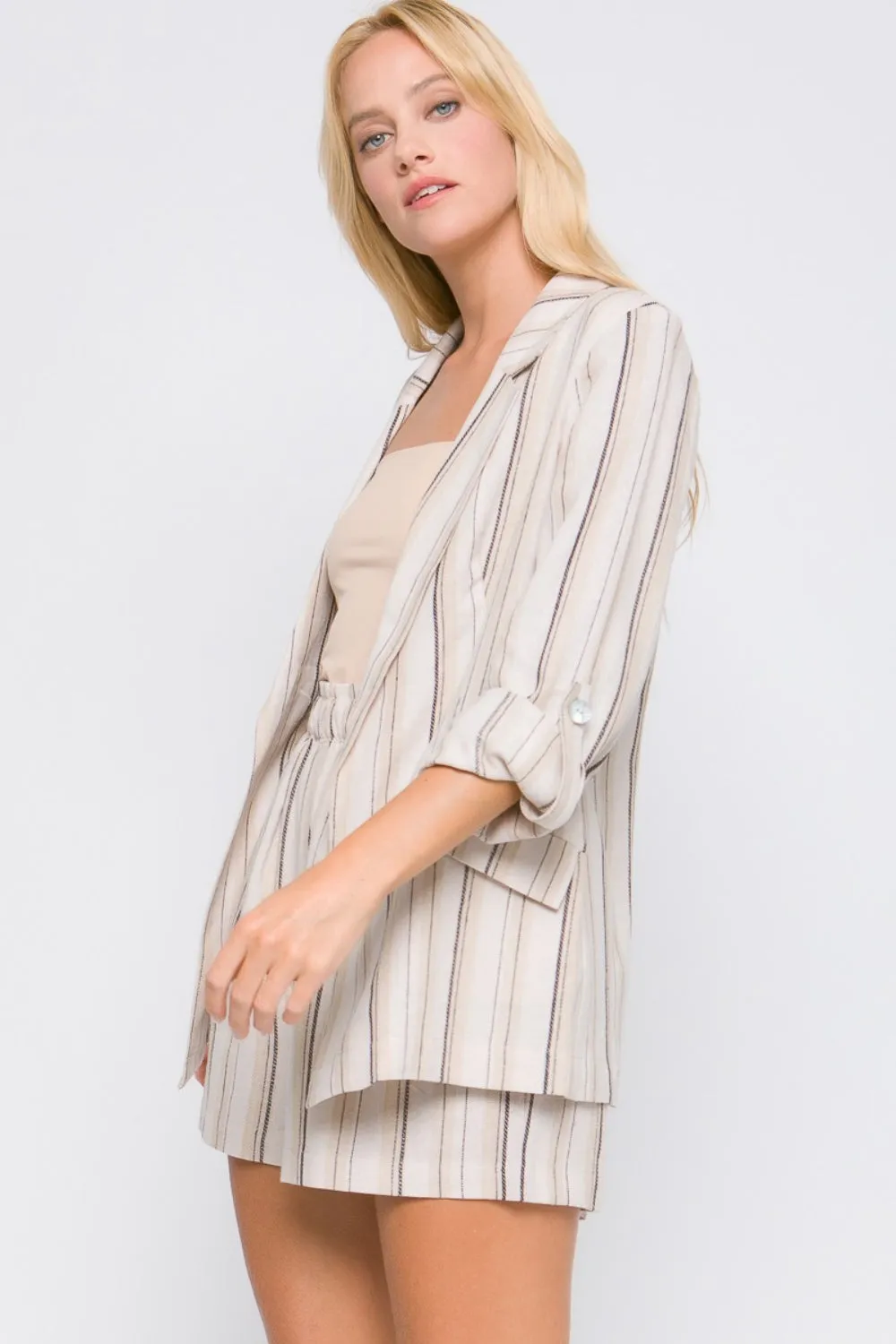 Linen Woven Striped Blazer