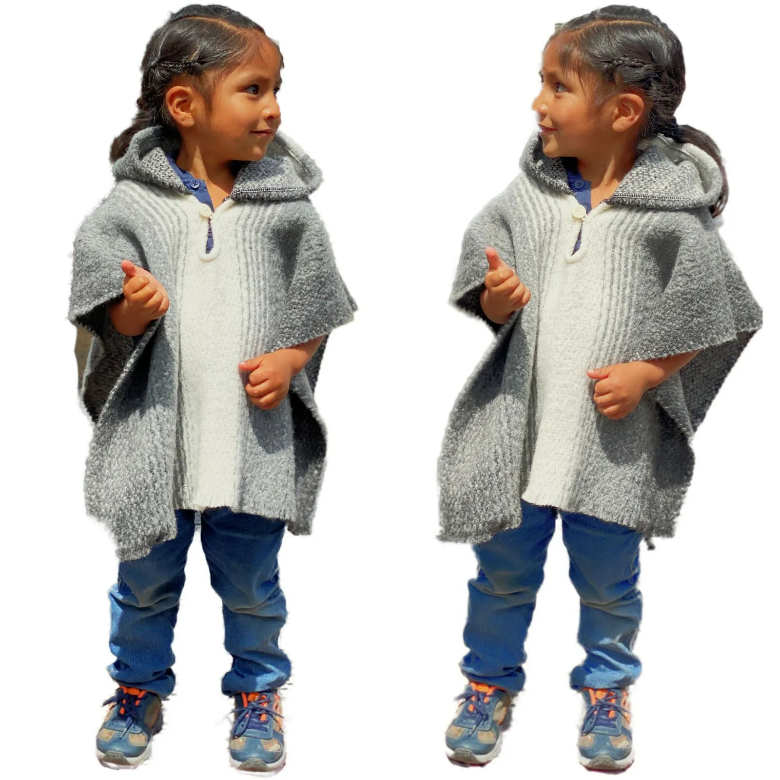 Llama Wool Unisex South American Handwoven Kids Poncho Pullover - All Sizes Family Look