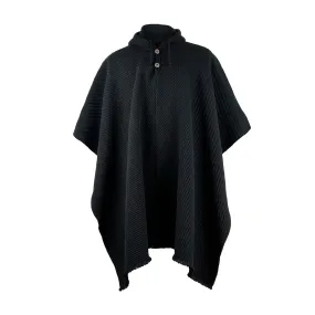 Llama Wool Unisex South American Handwoven Poncho M-XXL - solid black pattern