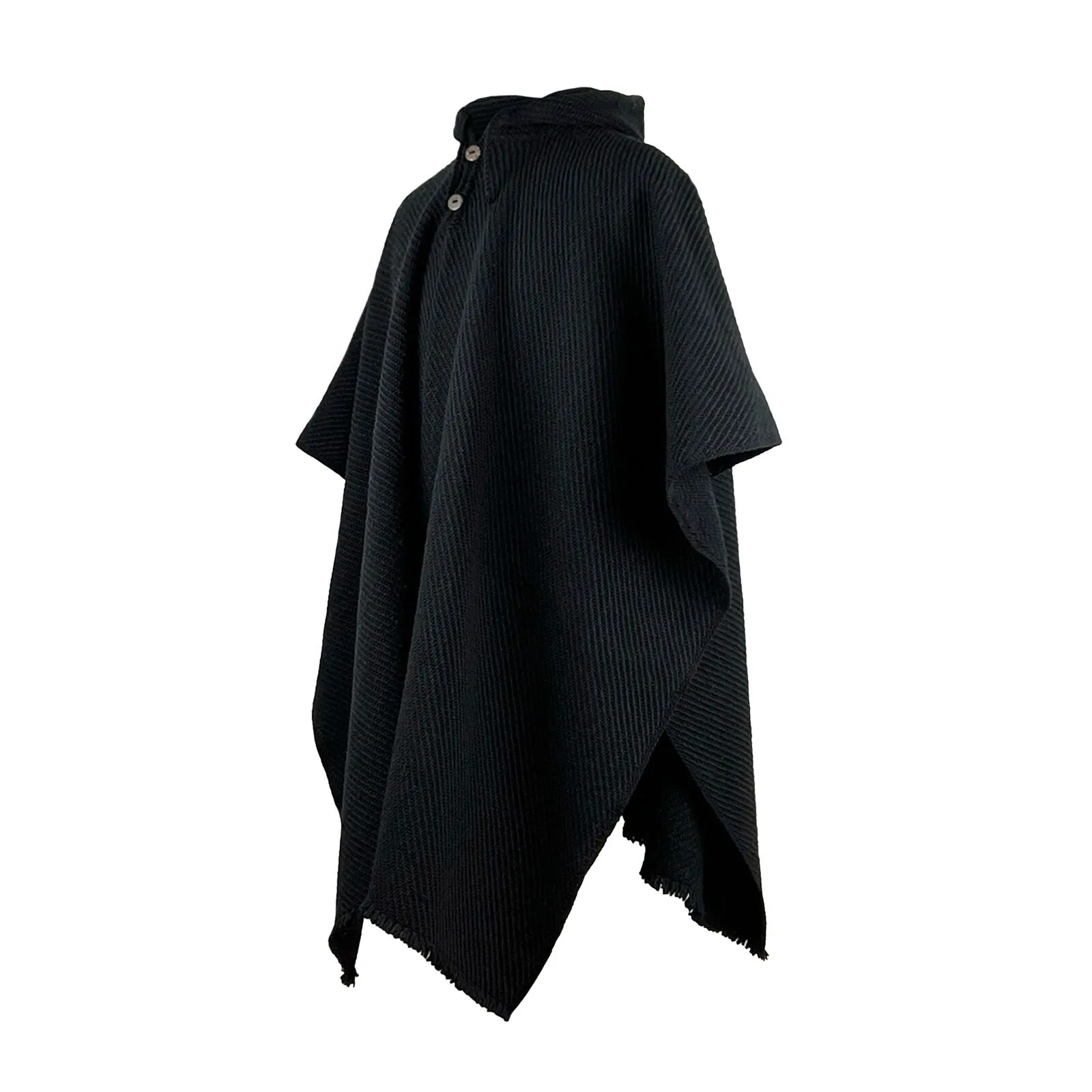 Llama Wool Unisex South American Handwoven Poncho M-XXL - solid black pattern