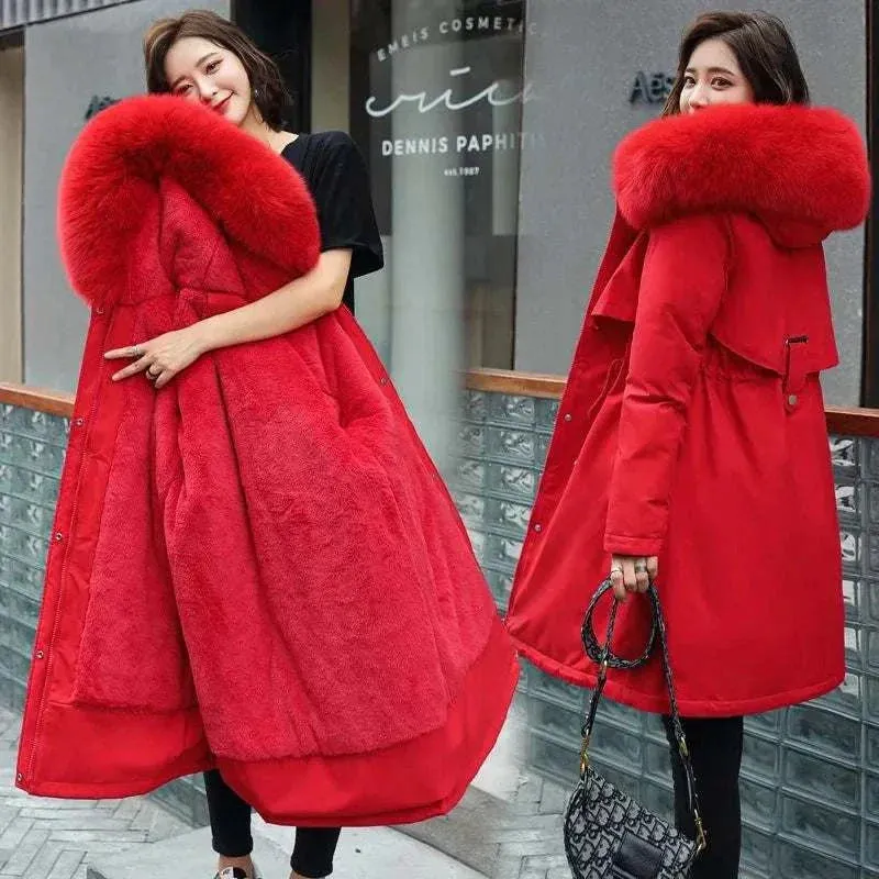 Long Coat Women: Warm Women jacket, Winter warm Jacket with Fur collar