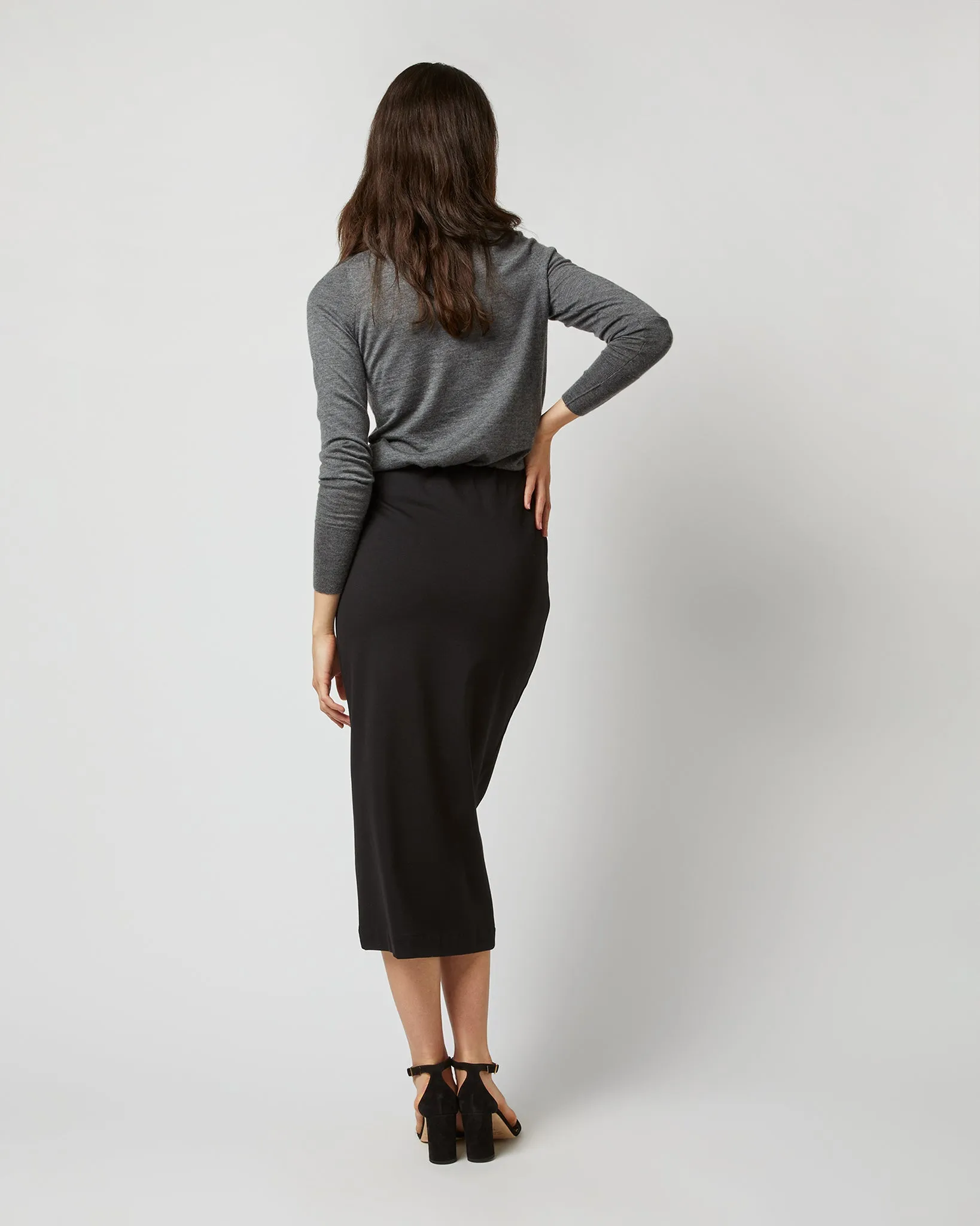 Long Pull-On Skirt in Black Ponte Knit