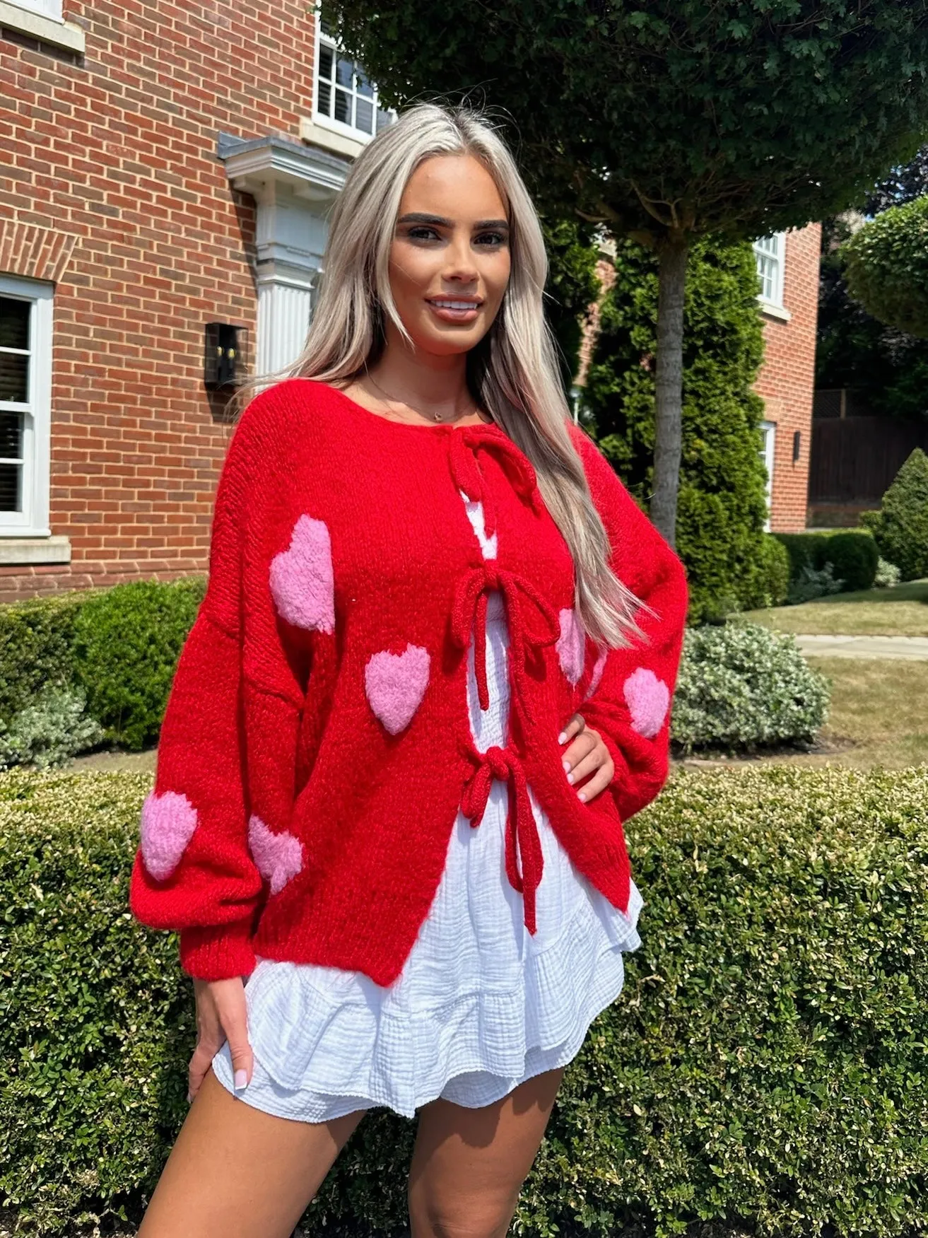 Loveday Red Heart Tie Up Cardigan