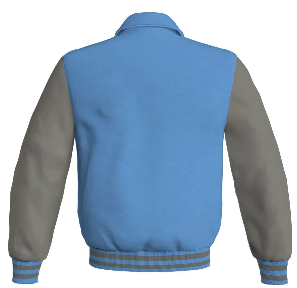 Luxury Bomber Classic Jacket Sky Blue Body and Gray Leather Sleeves