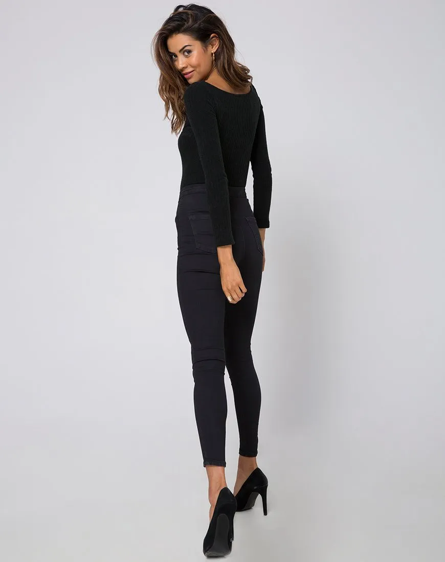 Mabel Cutout Bodice in Rib Knit Black