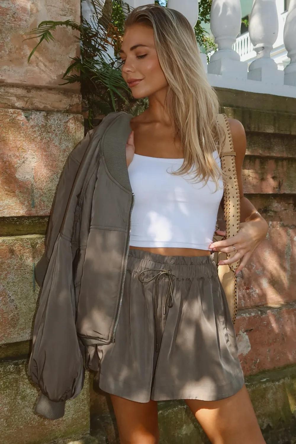 MALIBU OLIVE BOMBER   SHORT SET